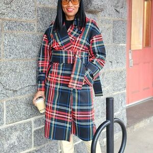 Plaid Wide Button Belt Coat